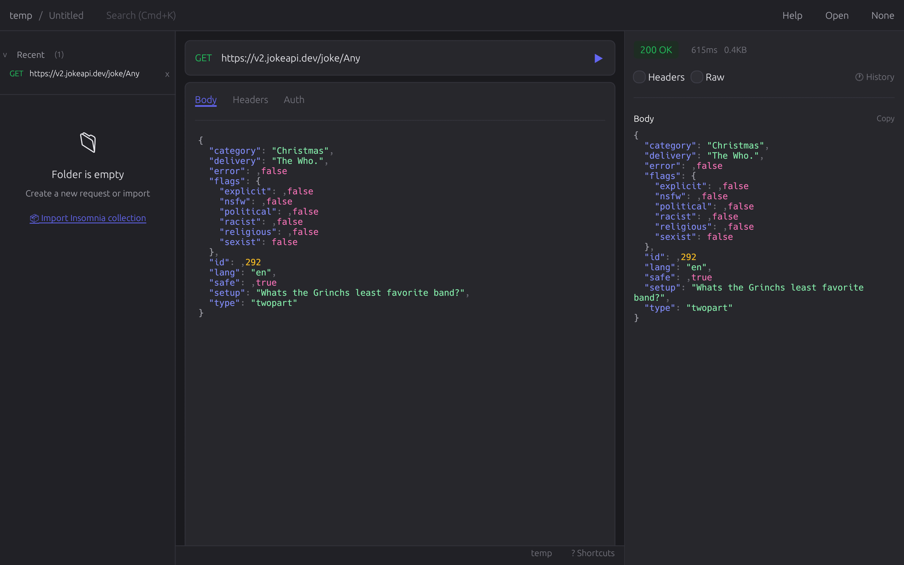 Mercury App - 3-column layout showing sidebar, request editor, and response panel