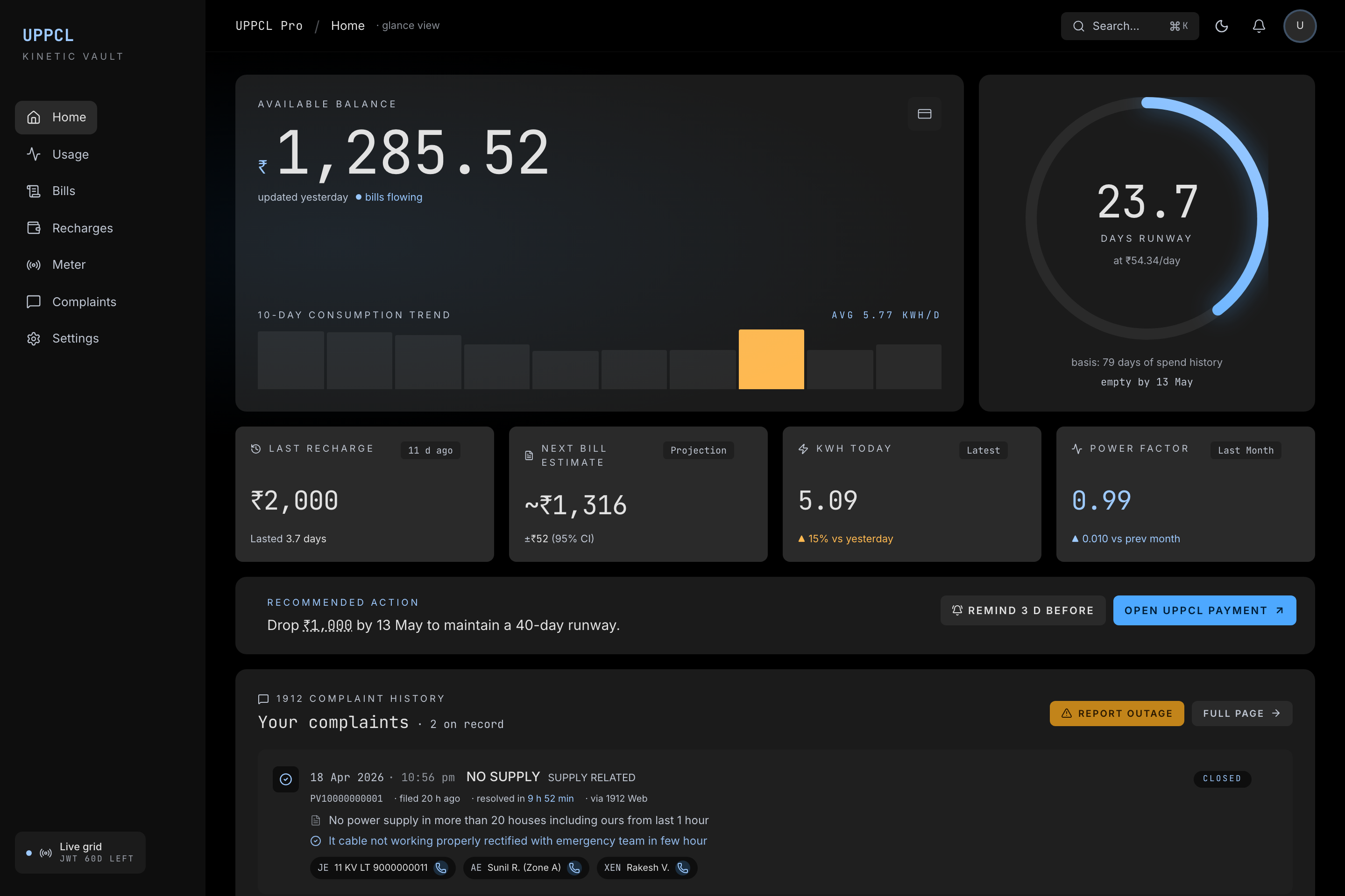 UPPCL Pro — home dashboard